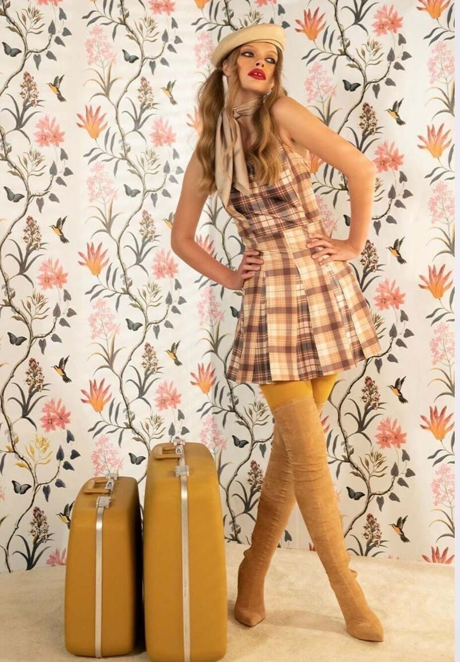 Akira PSL Vibez Plaid Medium Brown Multi Pleated Dress